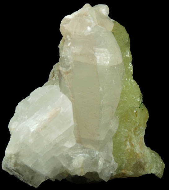 Prehnite pseudomorph after Anhydrite with Calcite (rare) from Prospect Park Quarry, Prospect Park, Passaic County, New Jersey