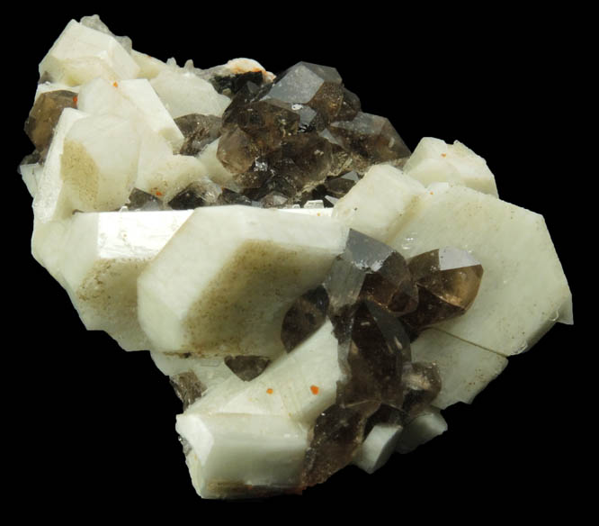 Chabazite on Microcline and Smoky Quartz from Tawara, Nakatsugawa City, Gifu Prefecture, Honshu, Japan