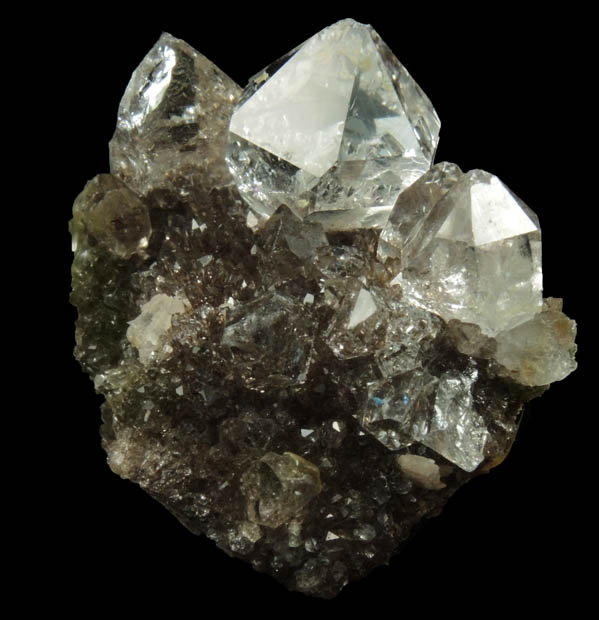 Quartz var. Herkimer Diamonds on drusy Herkimer Diamonds from Middleville, Herkimer County, New York