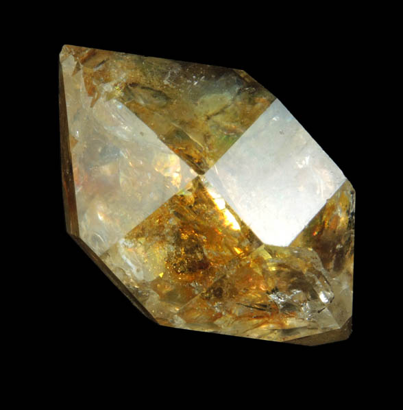 Quartz var. Herkimer Diamond with golden limonite from Paradise Falls, Newport, Herkimer County, New York