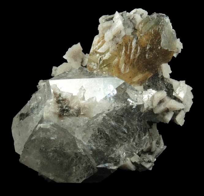 Quartz var. Herkimer Diamond with Dolomite and Pyrite in Calcite from Eastern Rock Products Quarry (Benchmark Quarry), St. Johnsville, Montgomery County, New York