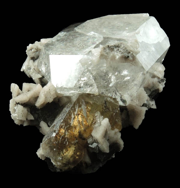 Quartz var. Herkimer Diamond with Dolomite and Pyrite in Calcite from Eastern Rock Products Quarry (Benchmark Quarry), St. Johnsville, Montgomery County, New York