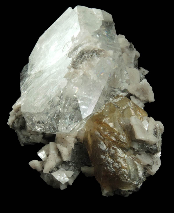 Quartz var. Herkimer Diamond with Dolomite and Pyrite in Calcite from Eastern Rock Products Quarry (Benchmark Quarry), St. Johnsville, Montgomery County, New York