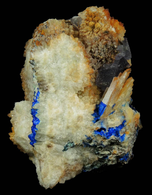 Linarite on Quartz with Barite and Fluorite from Blanchard Mine, Hansonburg District, 8.5 km south of Bingham, Socorro County, New Mexico