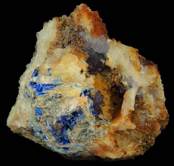 Linarite on Quartz with Barite and Fluorite from Blanchard Mine, Hansonburg District, 8.5 km south of Bingham, Socorro County, New Mexico