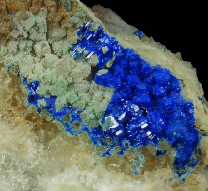 Linarite on Quartz with Barite and Fluorite from Blanchard Mine, Hansonburg District, 8.5 km south of Bingham, Socorro County, New Mexico
