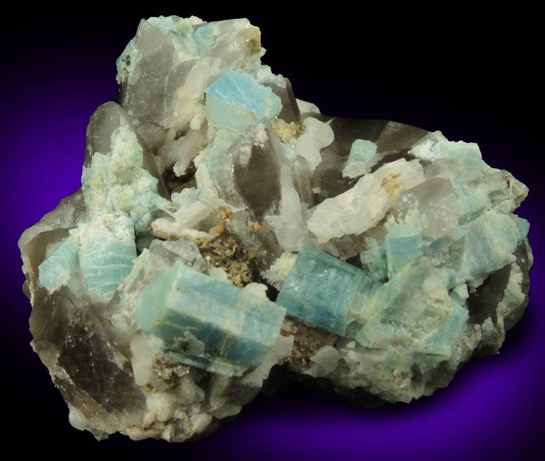 Beryl var. Aquamarine on Smoky Quartz from Mount Antero, Chaffee County, Colorado