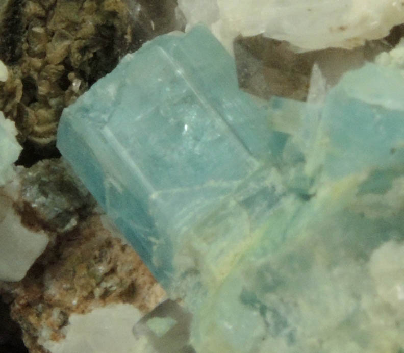 Beryl var. Aquamarine on Smoky Quartz from Mount Antero, Chaffee County, Colorado