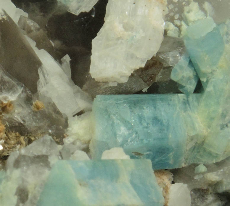 Beryl var. Aquamarine on Smoky Quartz from Mount Antero, Chaffee County, Colorado