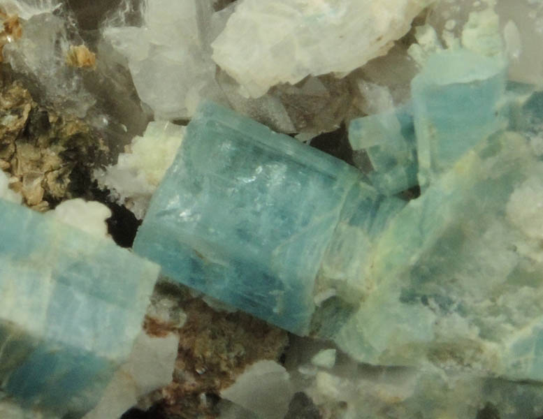 Beryl var. Aquamarine on Smoky Quartz from Mount Antero, Chaffee County, Colorado