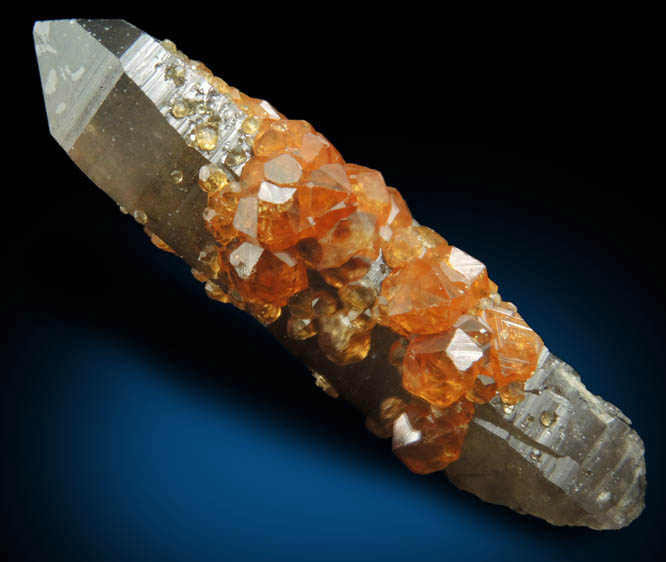 Spessartine Garnet on Smoky Quartz from Tongbei-Yunling District, Fujian Province, China