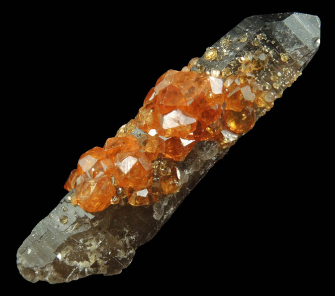 Spessartine Garnet on Smoky Quartz from Tongbei-Yunling District, Fujian Province, China