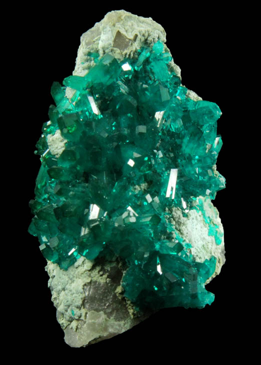 Dioptase over Calcite from Tsumeb Mine, Otavi-Bergland District, Oshikoto, Namibia