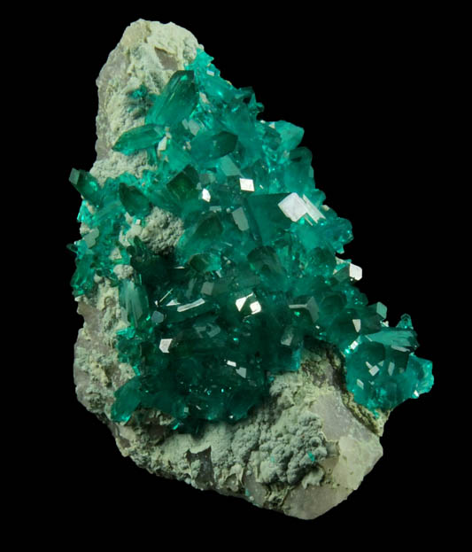 Dioptase over Calcite from Tsumeb Mine, Otavi-Bergland District, Oshikoto, Namibia