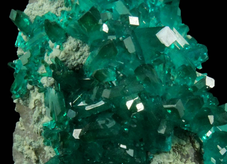 Dioptase over Calcite from Tsumeb Mine, Otavi-Bergland District, Oshikoto, Namibia