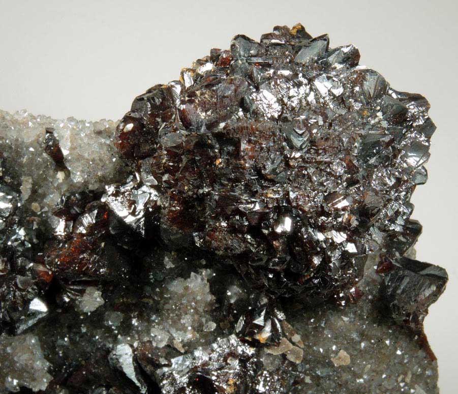 Sphalerite over Quartz with pseudomorphs after Barite from Elmwood Mine, Carthage, Smith County, Tennessee