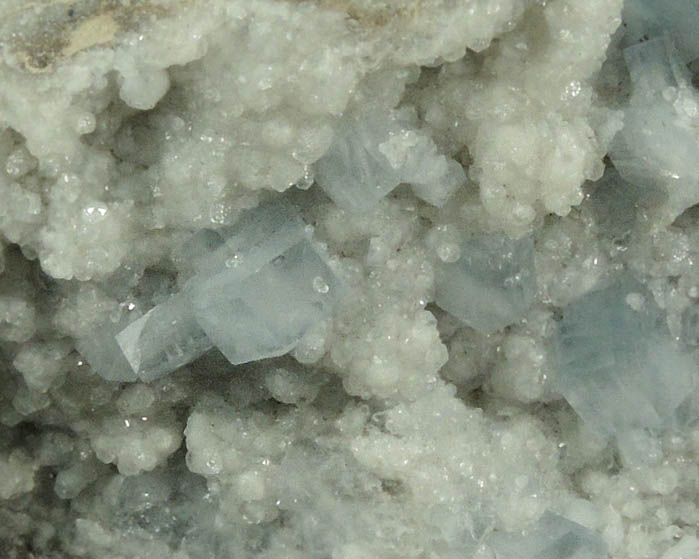 Celestine on Calcite from Dundas Quarry, West Flamborough, Ontario, Canada