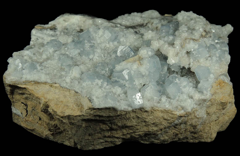 Celestine on Calcite from Dundas Quarry, West Flamborough, Ontario, Canada