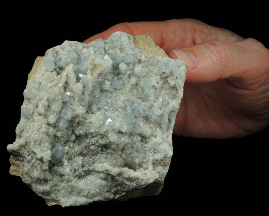 Celestine on Calcite from Dundas Quarry, West Flamborough, Ontario, Canada