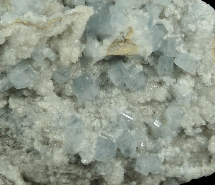 Celestine on Calcite from Dundas Quarry, West Flamborough, Ontario, Canada