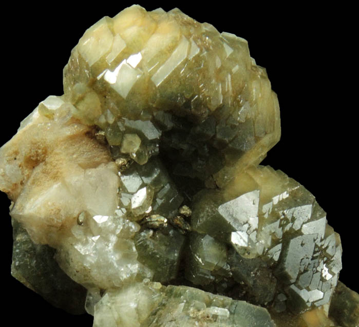 Pyrite on Apophyllite included with Chlorite from Millington Quarry, Bernards Township, Somerset County, New Jersey