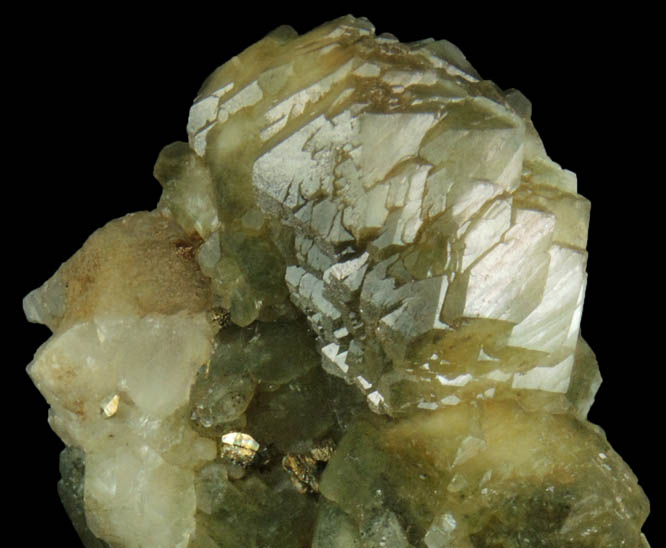 Pyrite on Apophyllite included with Chlorite from Millington Quarry, Bernards Township, Somerset County, New Jersey