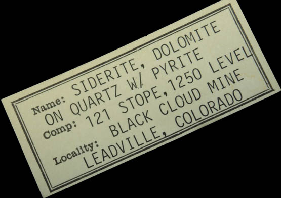 Siderite, Quartz, Pyrite, Dolomite from 121 Stope, 1250 Level, Black Cloud Mine, Leadville District, Lake County, Colorado