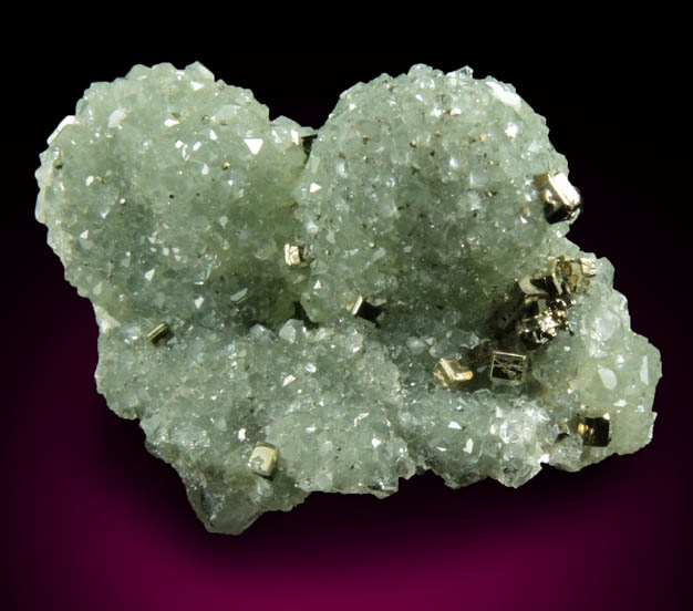 Pyrite and Apophyllite on Prehnite from Millington Quarry, Bernards Township, Somerset County, New Jersey