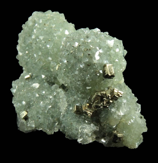 Pyrite and Apophyllite on Prehnite from Millington Quarry, Bernards Township, Somerset County, New Jersey