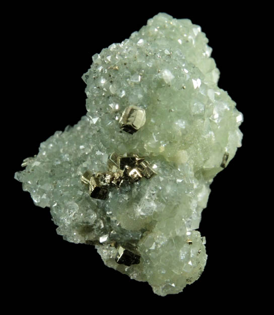 Pyrite and Apophyllite on Prehnite from Millington Quarry, Bernards Township, Somerset County, New Jersey