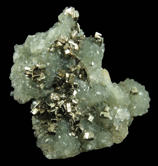 Pyrite and Apophyllite on Prehnite from Millington Quarry, Bernards Township, Somerset County, New Jersey