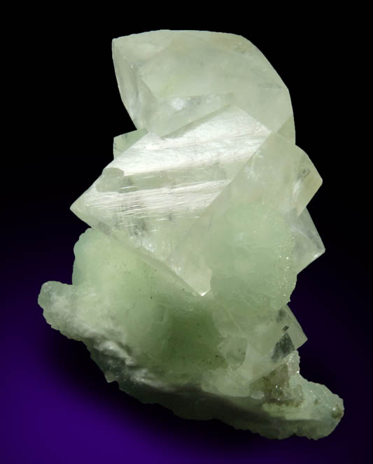 Calcite on Prehnite from Millington Quarry, Bernards Township, Somerset County, New Jersey