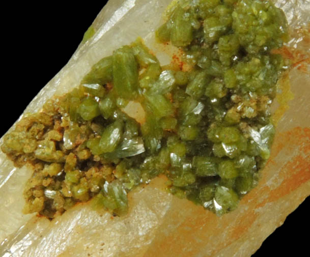 Pyromorphite on Quartz from Brookdale Mine, Phoenixville District, Chester County, Pennsylvania