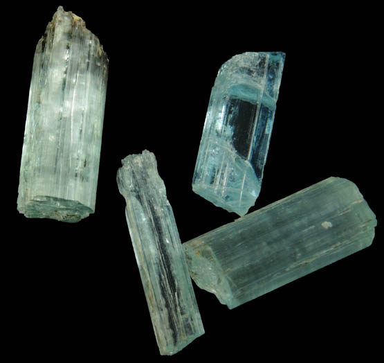 Beryl var. Aquamarine (4 crystal segments) from Snow Field Pocket, Mount Antero, Chaffee County, Colorado