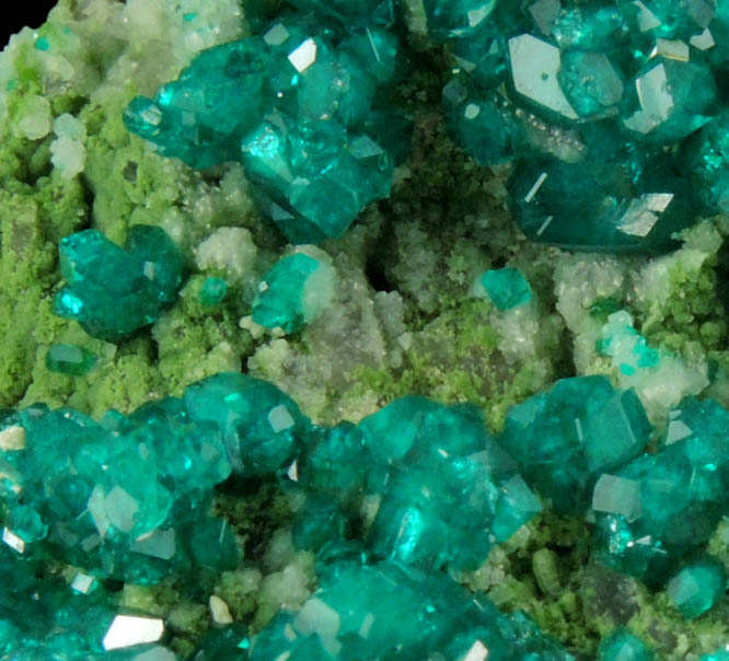 Dioptase and Duftite on Calcite from Tsumeb Mine, Otavi-Bergland District, Oshikoto, Namibia (Type Locality for Duftite)