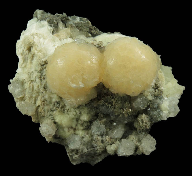 Stilbite on Heulandite with Calcite from Millington Quarry, Bernards Township, Somerset County, New Jersey