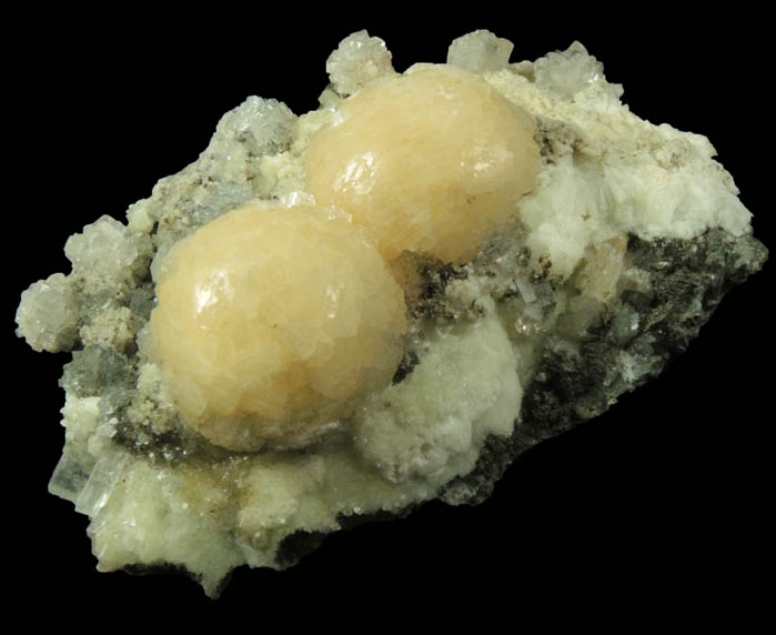 Stilbite on Heulandite with Calcite from Millington Quarry, Bernards Township, Somerset County, New Jersey