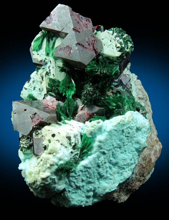 Cuprite, Malachite, Chrysocolla from Mashamba Mines, 10 km west of Kolwezi, Katanga Copperbelt, Lualaba Province, Democratic Republic of the Congo