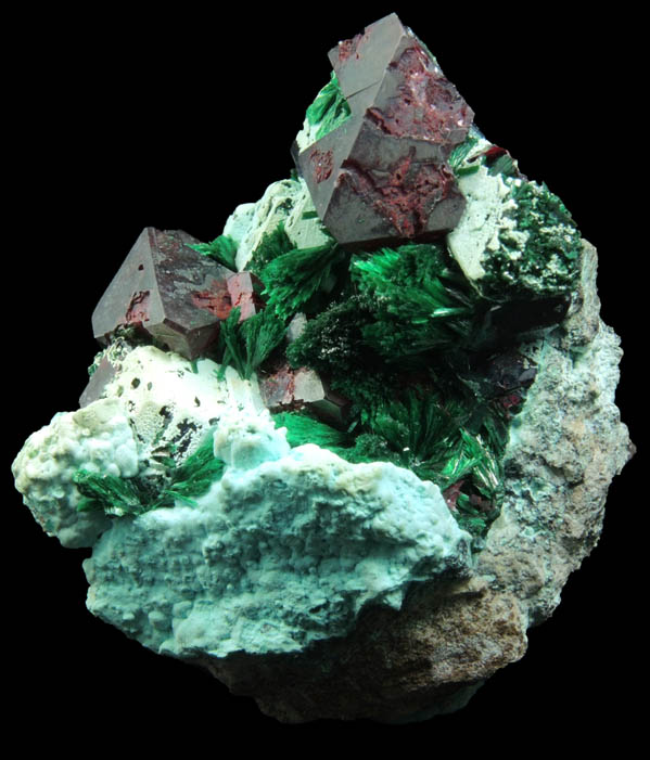 Cuprite, Malachite, Chrysocolla from Mashamba Mines, 10 km west of Kolwezi, Katanga Copperbelt, Lualaba Province, Democratic Republic of the Congo