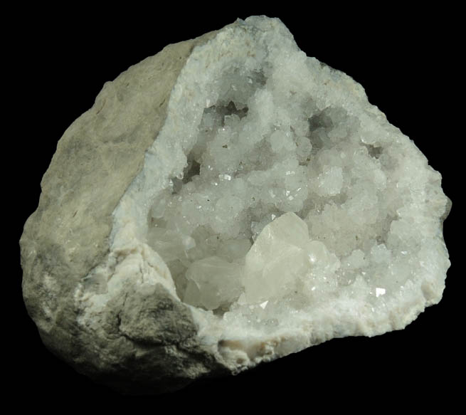 Calcite and Pyrite in Quartz Geode from Sheffler's Geode Mine, Alexandria, Clark County, Missouri