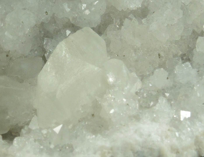 Calcite and Pyrite in Quartz Geode from Sheffler's Geode Mine, Alexandria, Clark County, Missouri