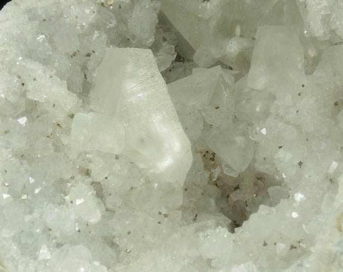 Calcite and Pyrite in Quartz Geode from Sheffler's Geode Mine, Alexandria, Clark County, Missouri