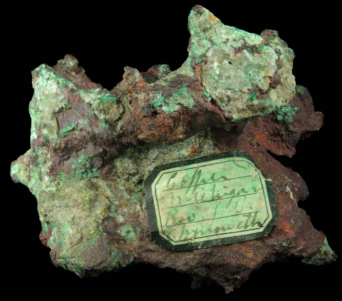 Copper with Malachite from Keweenaw Peninsula Copper District, Michigan