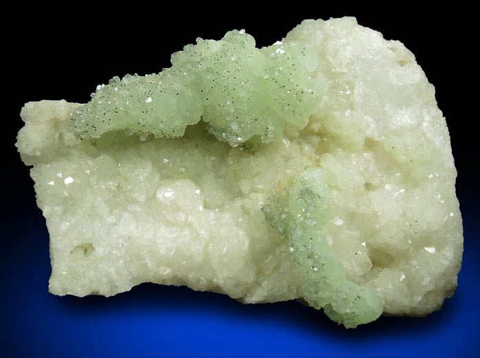 Apophyllite and Pyrite on Prehnite over Datolite from Millington Quarry, Bernards Township, Somerset County, New Jersey