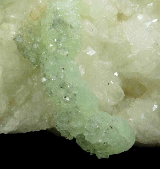 Apophyllite and Pyrite on Prehnite over Datolite from Millington Quarry, Bernards Township, Somerset County, New Jersey