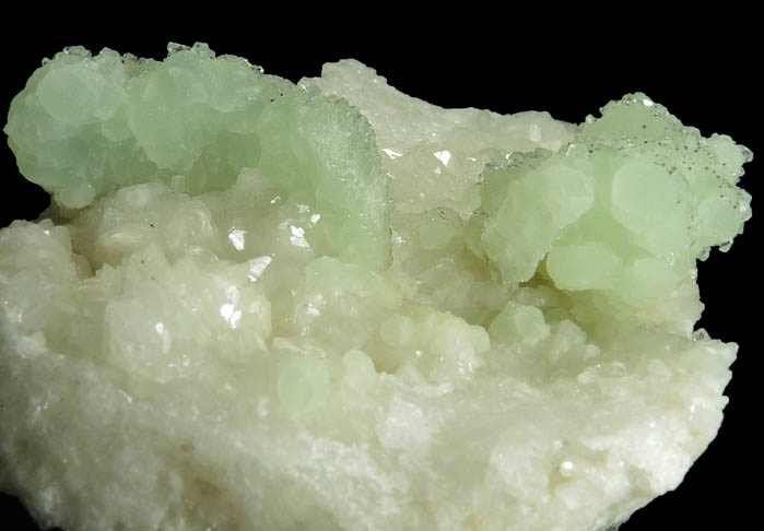 Apophyllite and Pyrite on Prehnite over Datolite from Millington Quarry, Bernards Township, Somerset County, New Jersey