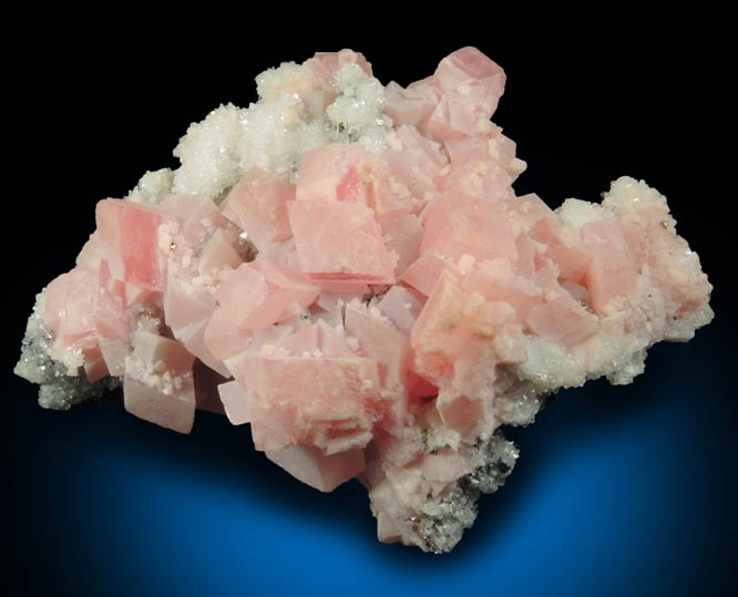 Rhodochrosite on Quartz with minor Pyrite from Silverton District, San Juan County, Colorado