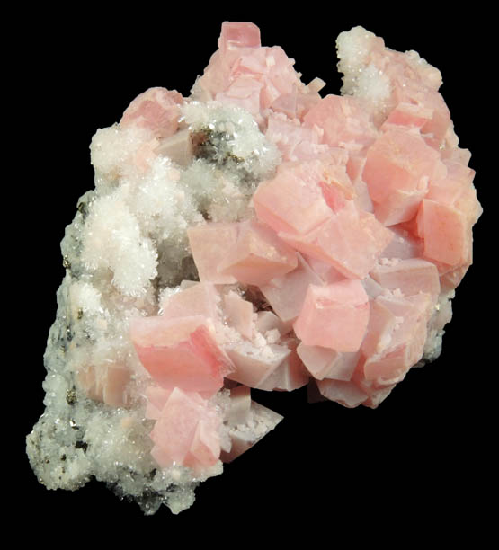 Rhodochrosite on Quartz with minor Pyrite from Silverton District, San Juan County, Colorado