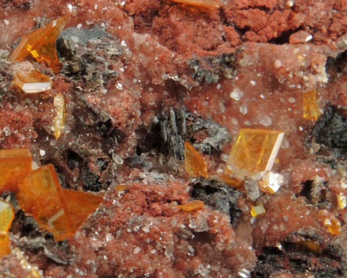 Wulfenite on Barite from Rowley Mine, 20 km northwest of Theba, Painted Rock Mountains, Maricopa County, Arizona