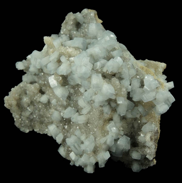 Celestine on Calcite from Meckley's Quarry, 1.2 km south of Mandata, Northumberland County, Pennsylvania